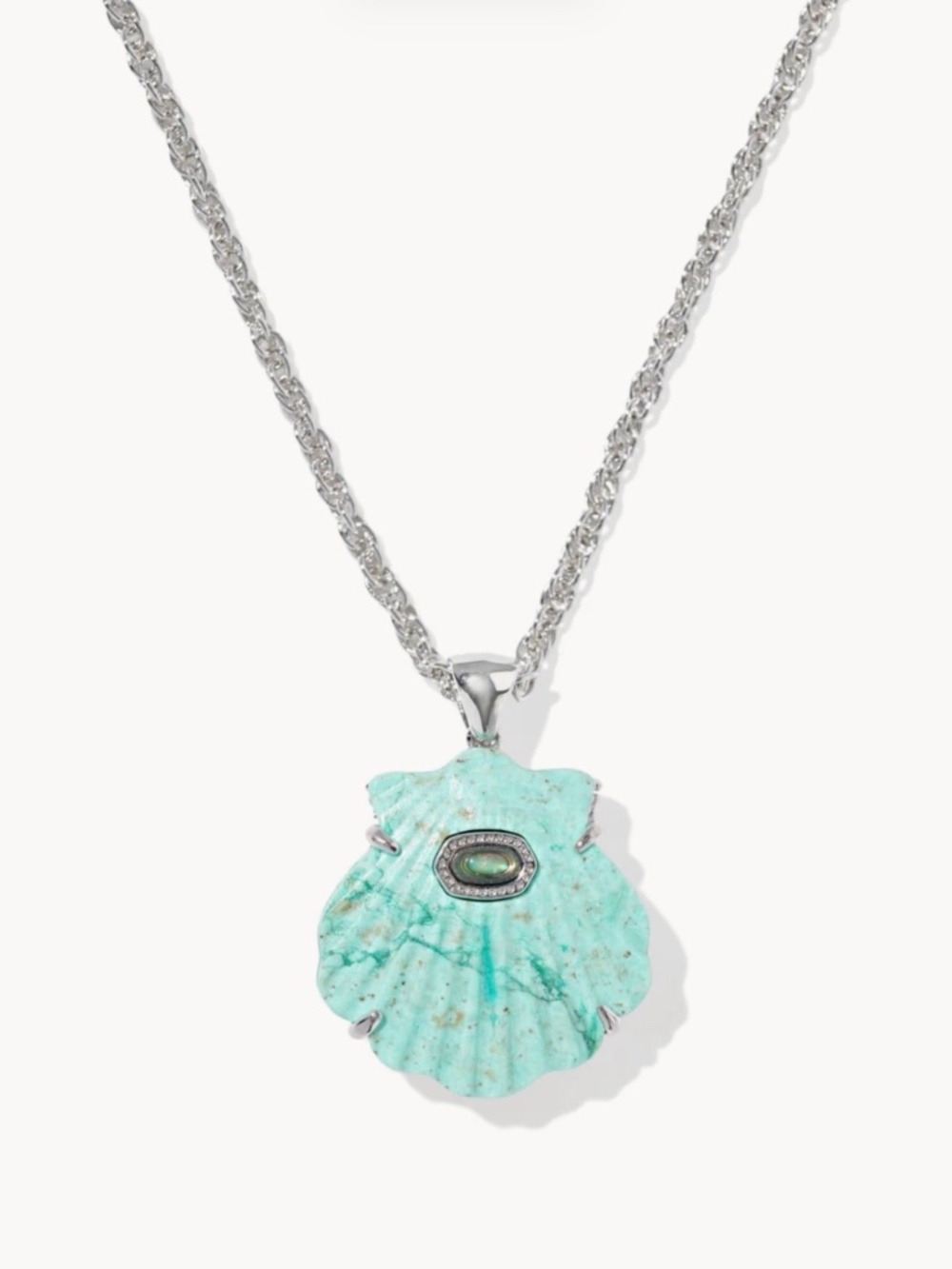Kendra Scott Lucia Shell Silver Pendant Necklace in Sea Green Chrysocolla